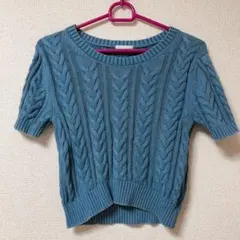 【新品未使用品】GU 半袖ケーブル編みニット ブルー