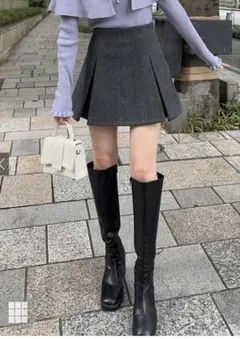 インパン裏地付ボックスプリーツフレアミニスカート[mei41]