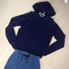 FOREVER 21 ネイビー フード付きニットスウェット S