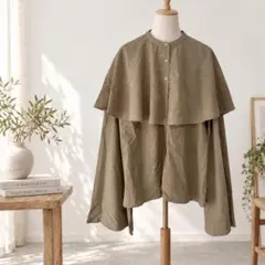 ラウアー LAUIR 長袖ブラウス ケープ風フレアスリーブ L 新品《f389