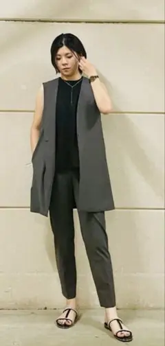 PLST ハイストレッチトリコットミドルジレ　パンツ　セットアップM