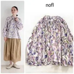 nofl リネンプリントギャザーブラウス　日本製