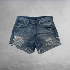 00's 平成ギャル y2k ダメージデニムショートパンツ ペイント フェード