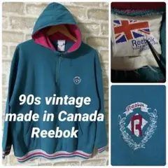 ビンテージ　90s Reebok メンズM パーカー　刺繍ロゴ　ライン