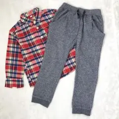 チェック柄シャツ 赤 と パンツ ブルー の2枚セット　110㎝