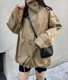 袖取り外しポンチョ風トレンチミドル丈コート