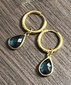 新品☆男女兼用　CZアクアマリン2waysステンレスフープピアス