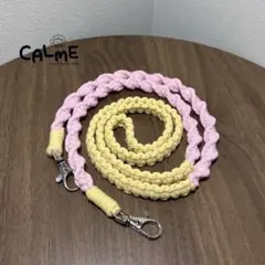 スマホショルダーストラップ 桃×黄 マクラメ ババヘラ