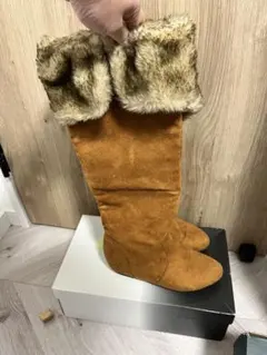 ロングブーツ　ファー　ブラウン