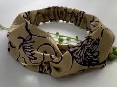 着物クロスターバン　朽葉色菊唐草柄菱地紋　普通サイズ