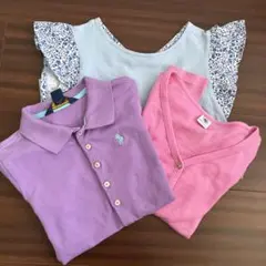 POLO 紫色ポロシャツ・プチバトー カーディガン・ユニクロリバティT セットのサムネイル