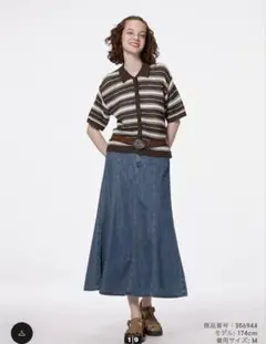 ライトデニムフレアマキシスカート XL