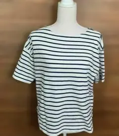 ボートネック 白黒ストライプ Tシャツ