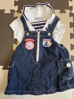 MIKI HOUSE デニムオーバーオールセット80