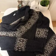 良品　ノルディック柄♡ニットカーディガン レディースM ダークグレー