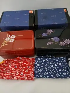 山中漆器　弁当箱 2個セット 花柄 巾着付きのサムネイル