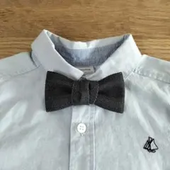 ハンドメイド　キッズ　蝶ネクタイ　リボンブローチ　デニム　インディゴブルー