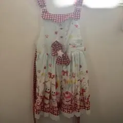 M ロリータワンピース ジャンパースカート ブルーイラスト柄 リボン