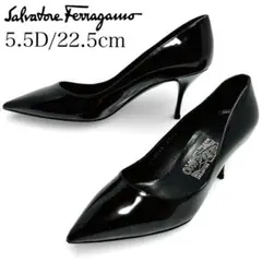 極美品✨フェラガモ 5.5D/22.5cm パンプス エナメル ポインテッド 黒
