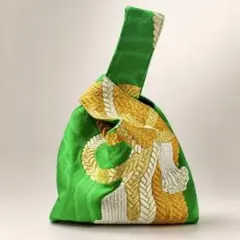 帯リメイク　ハンドバッグ　お散歩バッグ　ミニバッグ　和装　和物　ハンドメイド　緑