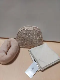Franc franc ツイードポーチ ファーチャーム付きハンドタオルセット