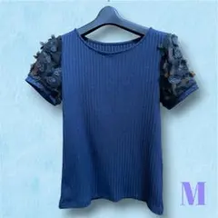 tocco closet 半袖リブニットカットソー M ネイビーのサムネイル
