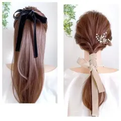 ワイド ベルベットリボン ブライダル ヘアアクセサリー