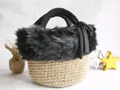 zpagetti麻ひもファーバッグブラック