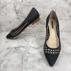 【未使用】LISA★VICKY メッシュパンプス 24 黒 フラット 編み込みのサムネイル