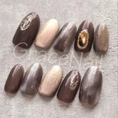 No.1093 現品販売！ネイルチップ　ブラウン/ニュアンス/マグネット