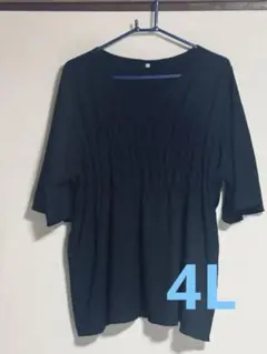 大きいサイズ　しまむら　黒 ギャザー入り 半袖チュニック 4Lのサムネイル