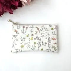 リバティ　ミニポーチ　セオ　ポプリン　ベージュ地　ハンドメイド　プチギフト