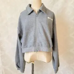 ダブルジップスウェットカーディガン　ショート丈　グレー　S
