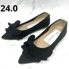 美品♡ オッフェン パンプス フリル リボン ポインテッドトゥ 黒 39 24