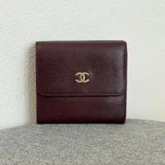 シャネル 三つ折り財布 ココボタン ゴールド金具 レッド ココマーク 133のサムネイル