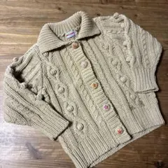 ミキハウス　ベージュ ケーブルニット カーディガン