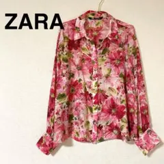 ZARA ザラ 花柄 フラワー プリント ブラウス ピンク L