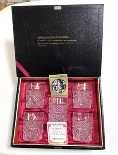 未使用　ボヘミアン クリスタル　ロックグラス 5個セット 切り子　ブックケース