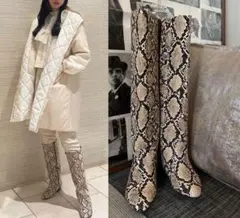 【37400円】　TOMORROWLAND 型押しパイソンロングブーツ