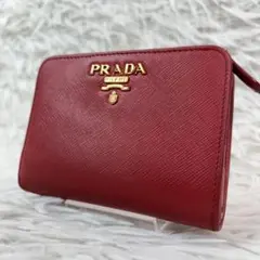 美品✨PRADA プラダ 二つ折り財布 サフィアーノレザー レッド／赤