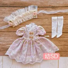 JANAYA ハンドメイド　幼SD服　花柄ワンピース3点セット　黄色リボン