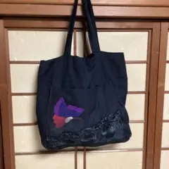 蝶の刺繍入り黒の和装用手作りバッグ