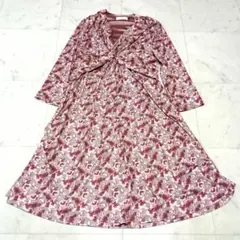 mimigrant Vネック 花柄 ストレッチ ロングワンピース XL 洗えるのサムネイル