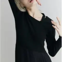 ELENDEEKエレンディーク ドッキングプリーツワンピース アシンメトリー黒M