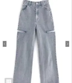GRLサイドスリットダメージデニムワイドパンツ Lサイズ