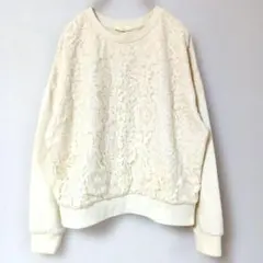 アースミュージック&エコロジー　花刺繍レースカットソー ホワイト 長袖 トップス