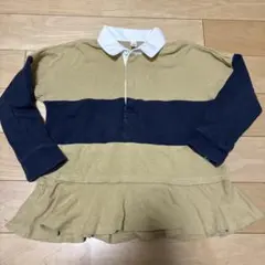Otonato ラガーシャツ風チュニック ベージュ ネイビー　ペプラム