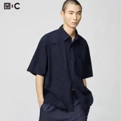 UNIQLO C ブロードオーバーサイズシャツ 半袖 ネイビー Sサイズ