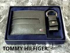 【TOMMY HILFIGER】二つ折り財布＆キーリング レザー ブラック