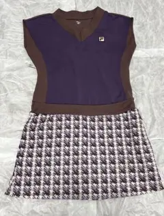 FILA テニスワンピース 千鳥格子柄 パープル ブラウン